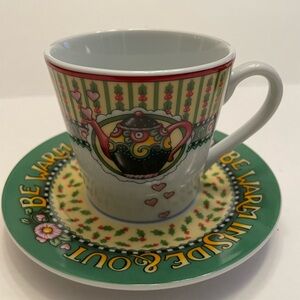 Mary Engelbreit Tea Cup & Saucer 2003- Christmas - Holiday- Mary Englebreit